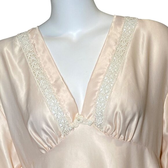 Vintage Valentino Intimo Long Nightgown Womens Size L Satin Lace V Neck Pink - Picture 4 of 10